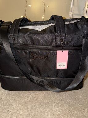 Juicy Couture Black Logo Weekender Tote with Pink Tag